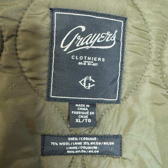 Grayers Mens Wool Green Quilted Equestrian Utility Snap Zip Sport Coat Jacket XL - Picture 14 of 16